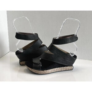 Modzori Olivia Reversible Sandals Women's Size 8 Black Taupe Wedge Ankle Strap